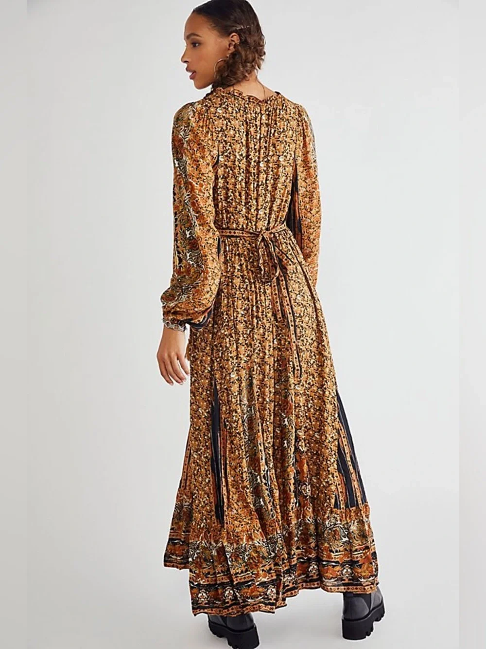 Free People Rust Floral brown Bohemian Happy Feelings Maxi Dress size small